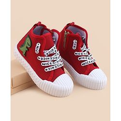 Cute Walk by Babyhug Lace Up Closure Casual Shoes With Dino Applique - Red