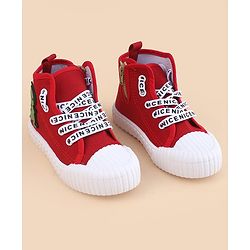 Cute Walk by Babyhug Lace Up Closure Casual Shoes With Dino Applique - Red