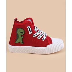 Cute Walk by Babyhug Lace Up Closure Casual Shoes With Dino Applique - Red