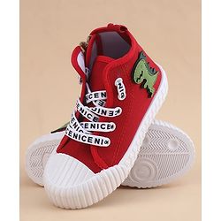 Cute Walk by Babyhug Lace Up Closure Casual Shoes With Dino Applique - Red