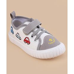 Cute Walk by Babyhug Velcro Closure Casual Shoes With Vehicle Print - Grey