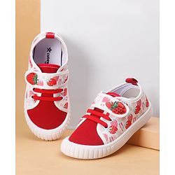 Cute Walk by Babyhug Velcro Closure Casual Shoes With Strawberry Print - Red