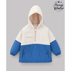 Babyhug Woven Full Sleeves Winter Jacket with Hood - Royal Blue