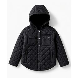 Babyhug Woven Full Sleeves Hooded Padded Solid Colour  Jacket - Black