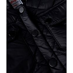 Babyhug Woven Full Sleeves Hooded Padded Solid Colour  Jacket - Black
