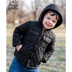 Babyhug Woven Full Sleeves Hooded Padded Solid Colour  Jacket - Black