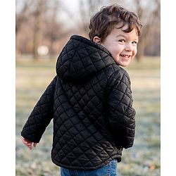 Babyhug Woven Full Sleeves Hooded Padded Solid Colour  Jacket - Black