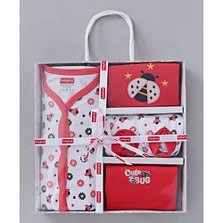 Babyhug Clothing Gift Set Ladybug Embroidery Red white - 5 Pieces