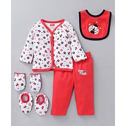Babyhug Clothing Gift Set Ladybug Embroidery Red white - 5 Pieces