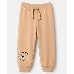 Babyhug Cotton Knit Full Length Joggers with Bear Applique Pack of 3 - Blue Beige Grey