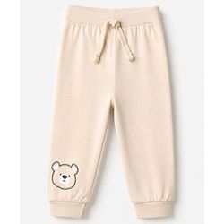 Babyhug Cotton Knit Full Length Joggers with Bear Applique Pack of 3 - Blue Beige Grey