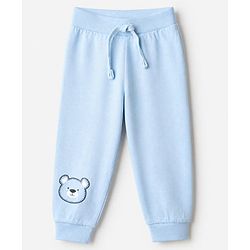 Babyhug Cotton Knit Full Length Joggers with Bear Applique Pack of 3 - Blue Beige Grey