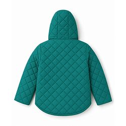 Babyhug Woven Full Sleeves Solid Colour Hooded Padded Jacket - Green
