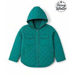 Babyhug Woven Full Sleeves Solid Colour Hooded Padded Jacket - Green