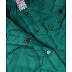 Babyhug Woven Full Sleeves Solid Colour Hooded Padded Jacket - Green