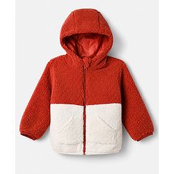 Babyhug Fur Woven Hoodie with Full Sleeves & Colour Block Design in Rust Orange