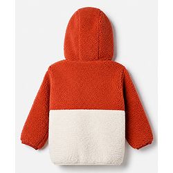 Babyhug Fur Woven Hoodie with Full Sleeves & Colour Block Design in Rust Orange