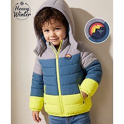 Babyhug Woven Winter Jacket with Full Sleeves and Mountain Patch - Grey