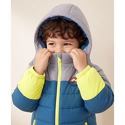 Babyhug Woven Winter Jacket with Full Sleeves and Mountain Patch - Grey