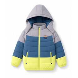 Babyhug Woven Winter Jacket with Full Sleeves and Mountain Patch - Grey