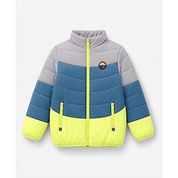 Babyhug Woven Winter Jacket with Full Sleeves and Mountain Patch - Grey