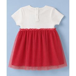 Babyhug Single Jersey Knit Frock with Half Sleeves and Heart Applique in Red