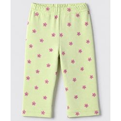 Babyhug Cotton Interlock Knit Front Open Full Sleeves Co-ord Shirt & Pajama Night Suit with Floral Print - Lime Yellow
