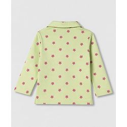 Babyhug Cotton Interlock Knit Front Open Full Sleeves Co-ord Shirt & Pajama Night Suit with Floral Print - Lime Yellow