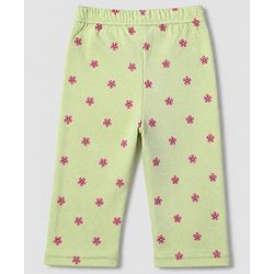 Babyhug Cotton Interlock Knit Front Open Full Sleeves Co-ord Shirt & Pajama Night Suit with Floral Print - Lime Yellow