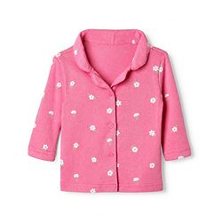 Babyhug 100% Cotton Interlock Knit Full Sleeves Front Open Co-ord Shirt & Pyjama Night Suit with Flowers Print - Pink