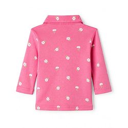 Babyhug 100% Cotton Interlock Knit Full Sleeves Front Open Co-ord Shirt & Pyjama Night Suit with Flowers Print - Pink