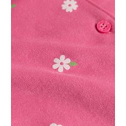 Babyhug 100% Cotton Interlock Knit Full Sleeves Front Open Co-ord Shirt & Pyjama Night Suit with Flowers Print - Pink