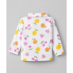 Babyhug Interlock Knit Full Sleeves Front Open Shirt Pyjama Co-Ords Night Suit With Cherry Print- White