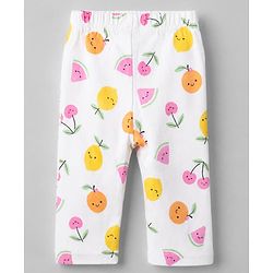Babyhug Interlock Knit Full Sleeves Front Open Shirt Pyjama Co-Ords Night Suit With Cherry Print- White