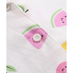 Babyhug Interlock Knit Full Sleeves Front Open Shirt Pyjama Co-Ords Night Suit With Cherry Print- White