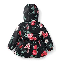 Babyhug Woven Hooded Padded Winter Jacket with Full Sleeves and Floral Print - Black