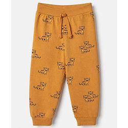 Babyhug Cotton Jersey Knit Full Length Jogger Fit Lounge Pant with Tiger Print Pack of 3 in Yellow Navy Blue