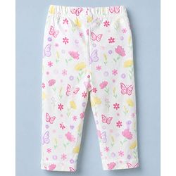 Babyhug Cotton Knit Full Sleeves Front Open Shirt Pyjama Co-ords Nightsuit With Floral Print - White
