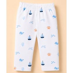 Babyhug Cotton Knit Full Sleeves Front Open Co-ord Shirt & Pyjama Night Suit with Shark Print in White