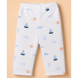 Babyhug Cotton Knit Full Sleeves Front Open Co-ord Shirt & Pyjama Night Suit with Shark Print in White