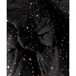Babyhug Woven Full Sleeves Hooded Padded Jacket with Glitter Print & Bow Applique - Black