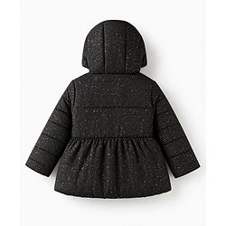 Babyhug Woven Full Sleeves Hooded Padded Jacket with Glitter Print & Bow Applique - Black