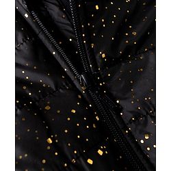 Babyhug Woven Full Sleeves Hooded Padded Jacket with Glitter Print & Bow Applique - Black