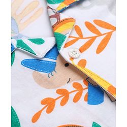 Babyhug 100% Cotton Interlock Knit Full Sleeves Front Open Co-ord Shirt & Pyjama Nightsuit with Jungle Safari Theme Print - White