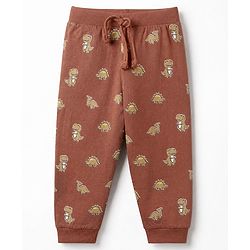 Babyhug Cotton Knit Full Length Joggers Fit Lounge Pant With Bear Print Pack of 3 - Brown Beige Navy Blue