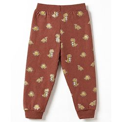Babyhug Cotton Knit Full Length Joggers Fit Lounge Pant With Bear Print Pack of 3 - Brown Beige Navy Blue