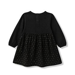 Babyhug Single Jersey Knit Fit and Flare Full Sleeves Dress with Heart and Bow Foil Print - Black