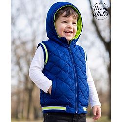 Babyhug Woven Sleeveless Hooded Padded Solid Colour Jacket - Royal Blue