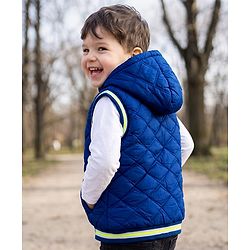 Babyhug Woven Sleeveless Hooded Padded Solid Colour Jacket - Royal Blue