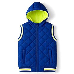 Babyhug Woven Sleeveless Hooded Padded Solid Colour Jacket - Royal Blue